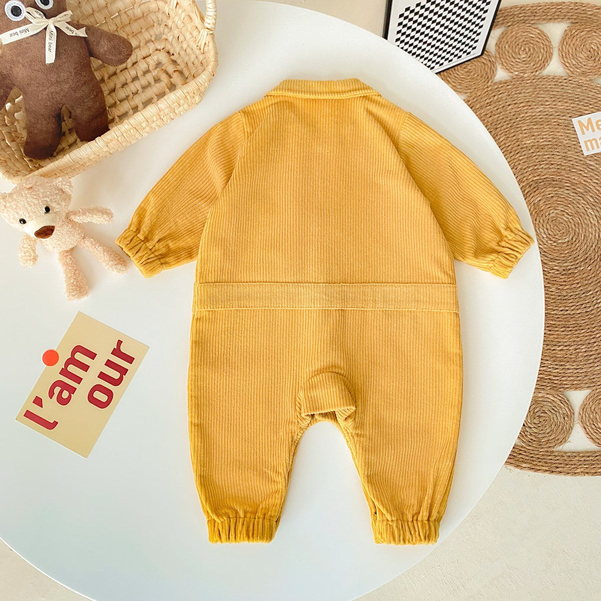 Baby 3D Cartoon Bear Patched Design Corduroy Fabric Button Front Romper by MyKids-USA™