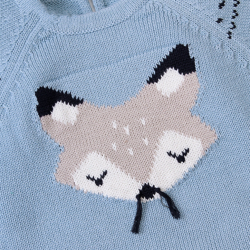 Baby Cartoon Fox Graphic Long Sleeves Triangle Knitted Romper Jumpsuit In Autumn by MyKids-USA™