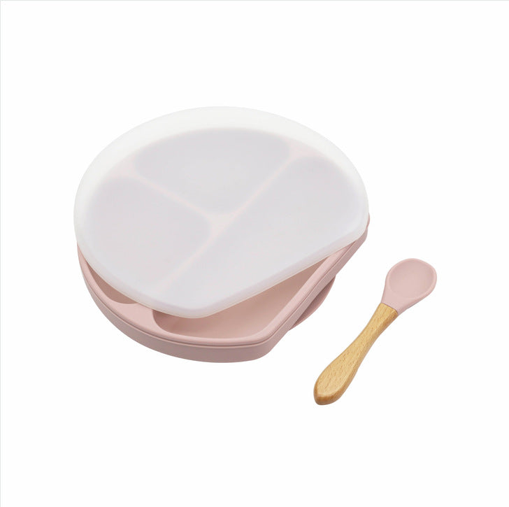 Baby Silicone Compartment Plate With Wooden Spoon by MyKids-USA™