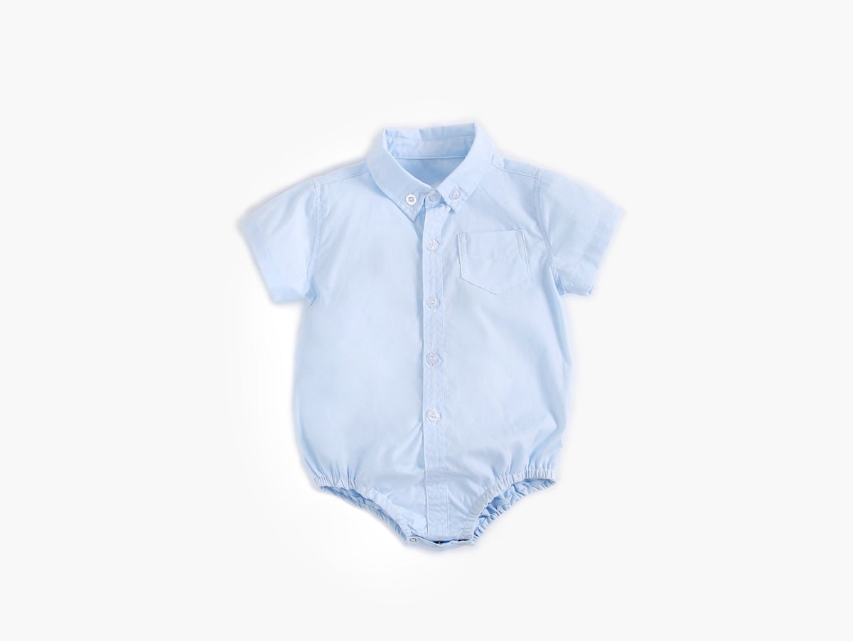 Baby Boy Solid Color Buttoned Shirt With Pockets Short Sleeve Onesies Online In Summer by MyKids-USA™