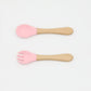 Baby Food Grade Wooden Handles Silicone Spoon Fork Cutlery by MyKids-USA™