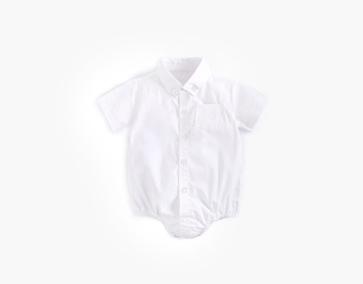 Baby Boy Solid Color Buttoned Shirt With Pockets Short Sleeve Onesies Online In Summer by MyKids-USA™