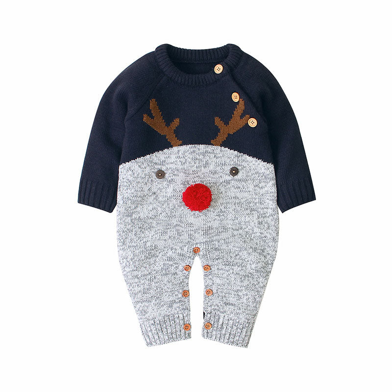 Baby Cartton Pattern Contrast Design Side Button Christmas Knitted Romper by MyKids-USA™