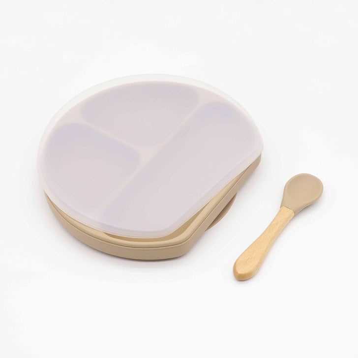 Baby Silicone Compartment Plate With Wooden Spoon by MyKids-USA™