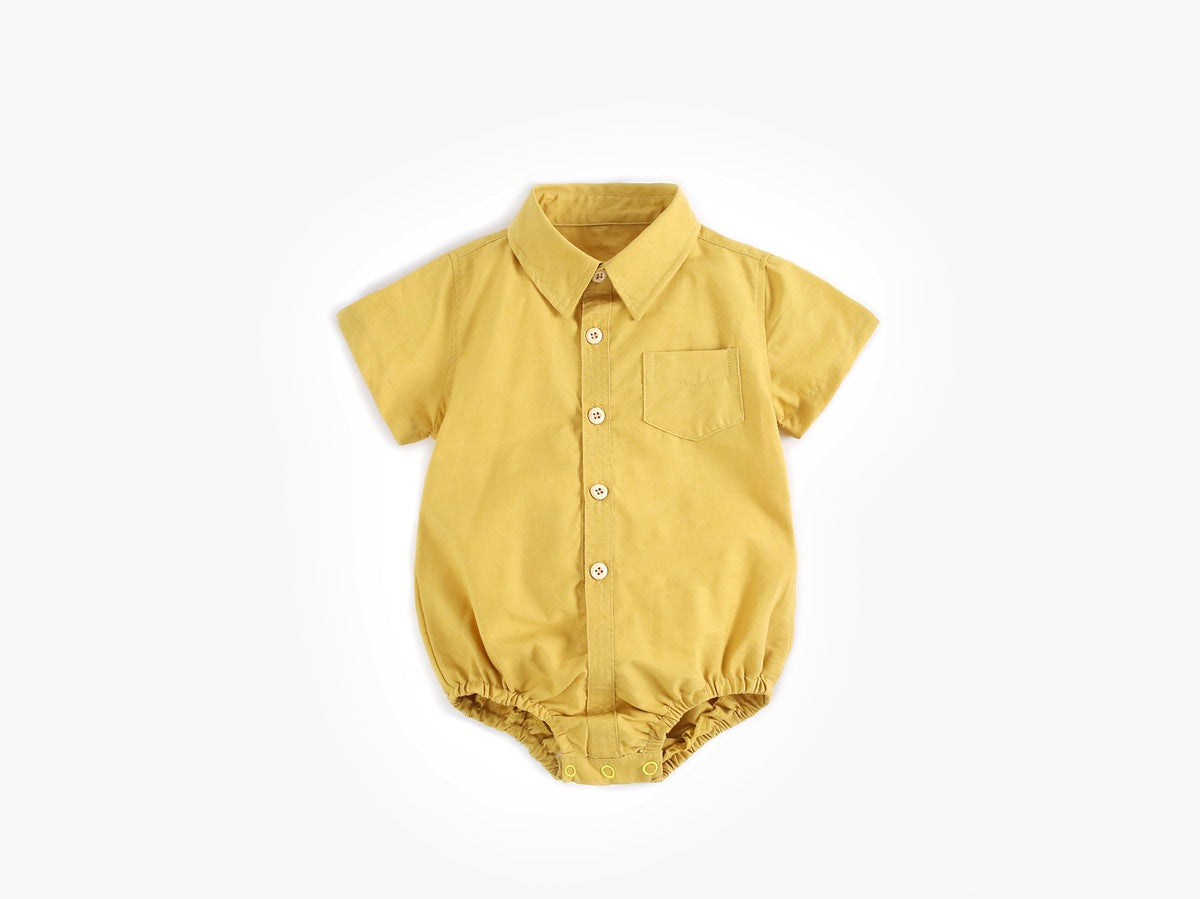 Baby Boy Solid Color Buttoned Shirt With Pockets Short Sleeve Onesies Online In Summer by MyKids-USA™