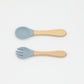 Baby Food Grade Wooden Handles Silicone Spoon Fork Cutlery by MyKids-USA™
