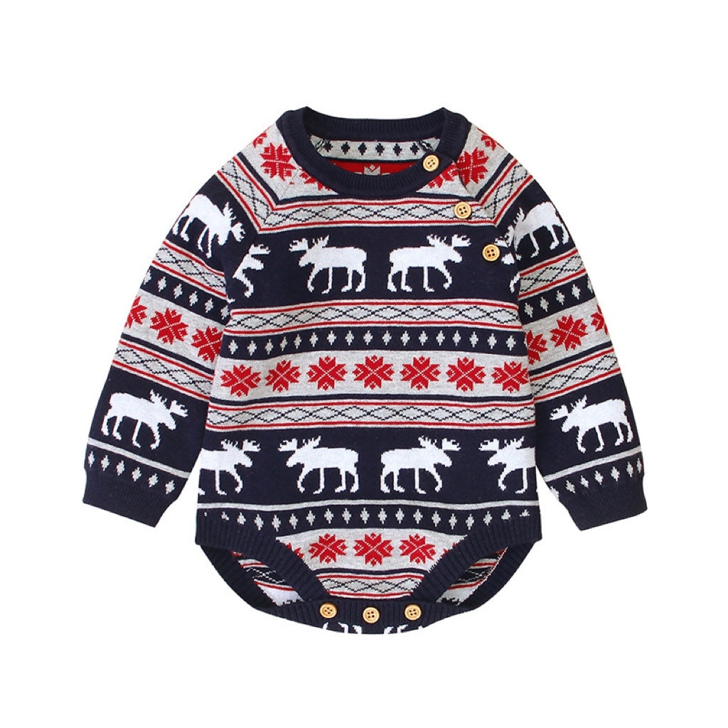 Baby Christmas Deer Pattern Shoulder Button Design Long Sleeved Onesies by MyKids-USA™