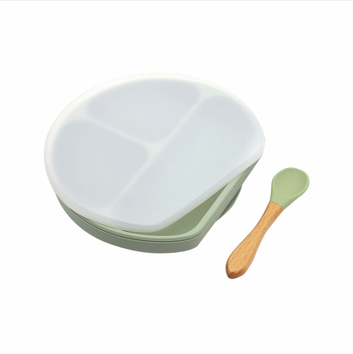 Baby Silicone Compartment Plate With Wooden Spoon by MyKids-USA™