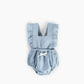 Baby Girl Square Collar Lace Design Denim Fabric Sleeveless Backless Onesies With Bow Decoration by MyKids-USA™