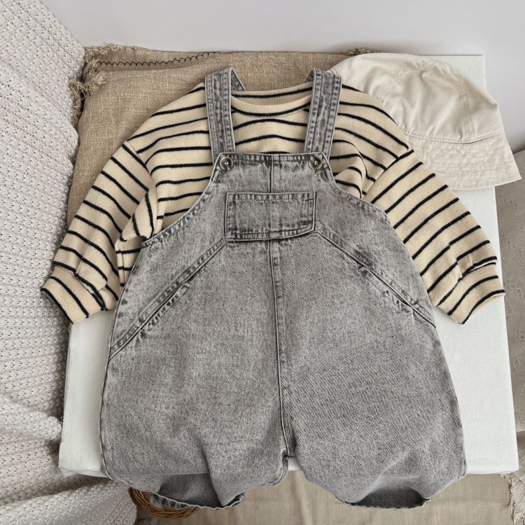 Baby Unisex Washed Denim Fabric Loose Overall by MyKids-USA™