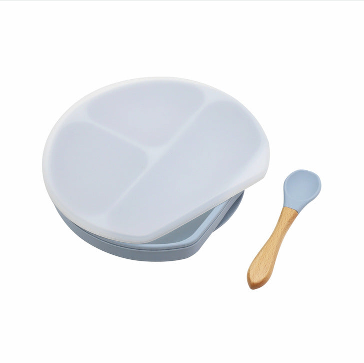 Baby Silicone Compartment Plate With Wooden Spoon by MyKids-USA™