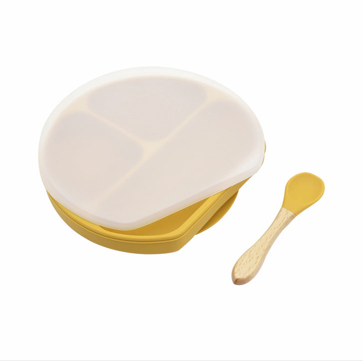 Baby Silicone Compartment Plate With Wooden Spoon by MyKids-USA™