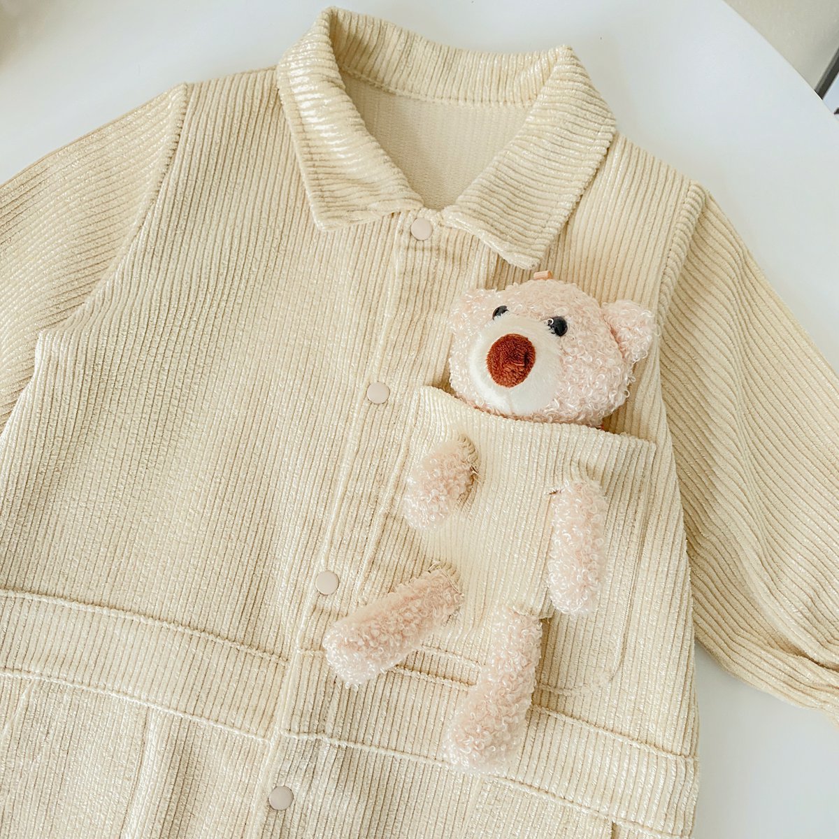 Baby 3D Cartoon Bear Patched Design Corduroy Fabric Button Front Romper by MyKids-USA™