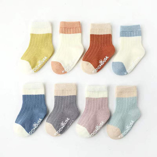 Baby Two Colors Contrast Boneless Bottom Dispensing Socks 1 Lot = 5 Pairs by MyKids-USA™