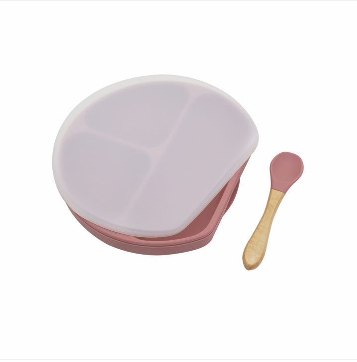 Baby Silicone Compartment Plate With Wooden Spoon by MyKids-USA™