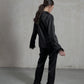 Silky Pajama Suit with Feathers in Black by Angie's Showroom