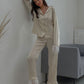 Silky Pajama Suit with Feathers in Ivory by Angie's Showroom