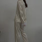 Silky Pajama Suit with Feathers in Ivory by Angie's Showroom