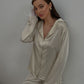 Silky Pajama Suit with Feathers in Ivory by Angie's Showroom