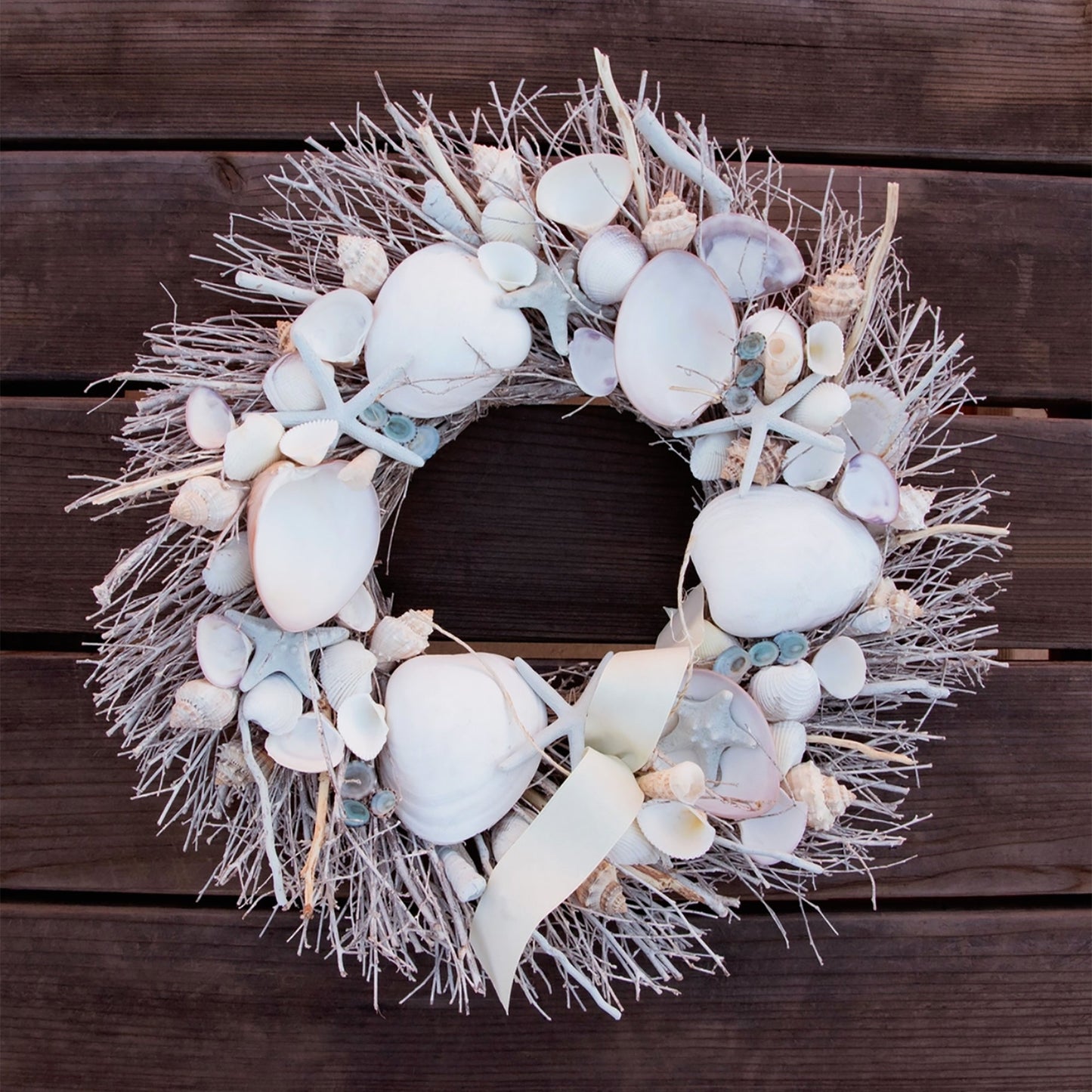 19" White & Light Blue Seashell Wreath by Andaluca Home