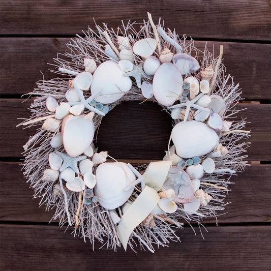 19" White & Light Blue Seashell Wreath by Andaluca Home