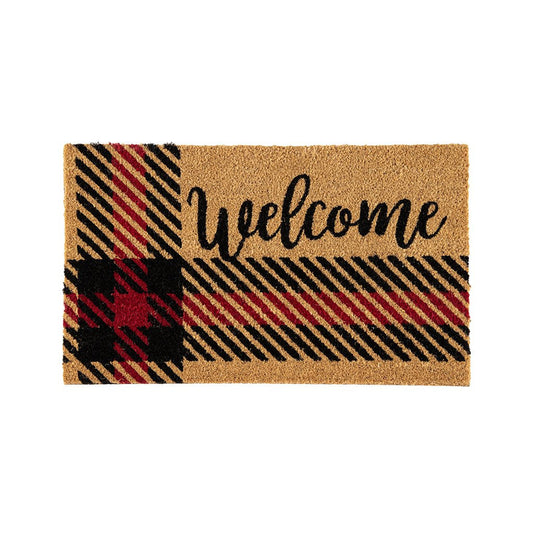 Shiraleah "Welcome" Plaid Doormat, Natural by Shiraleah