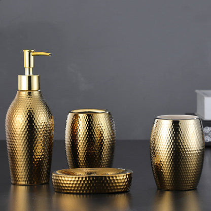 4 Pieces Golden Ceramic Bathroom Set by Blak Hom