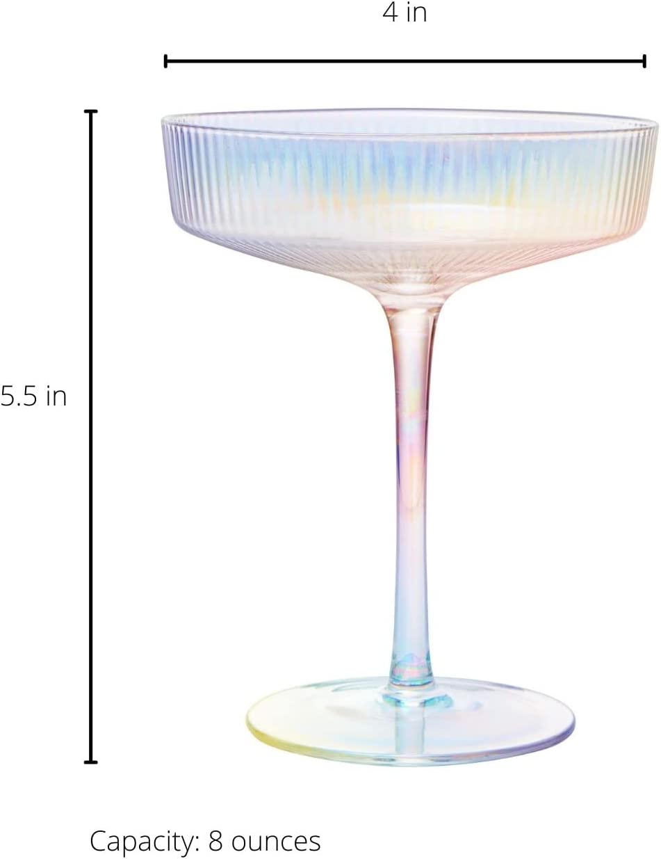 Iridescent Ribbed Champagne Colored Cocktail Glasses - by The Wine Savant