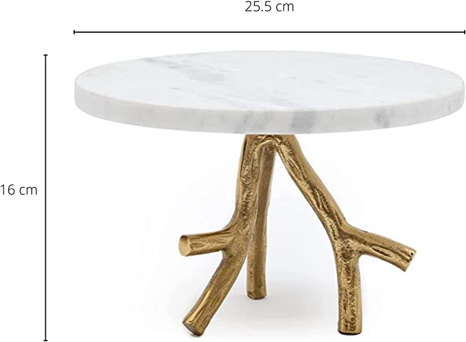 Marble Footed Pedestal Cake Stand with an Accented Gold Design by Gute by Gute Decor