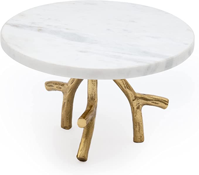 Marble Footed Pedestal Cake Stand with an Accented Gold Design by Gute by Gute Decor