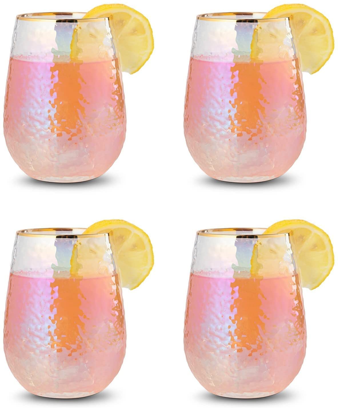 Lustered Iridescent Stemless Wine Glasses 15oz (Set of 4) - by The Wine Savant