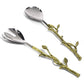 Gold Leaf Salad Servers Brass & Stainless Steel, Fork & Spoon Set Gold Leaf Design, Two Tone Ideal for Weddings, Party's, Elegant Events by Gute Decor