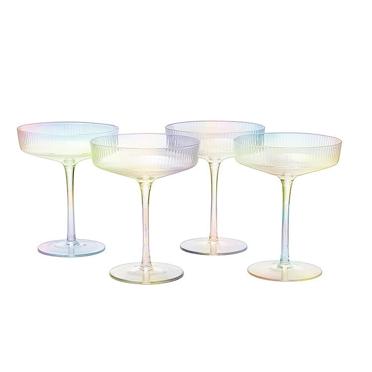 Iridescent Ribbed Champagne Colored Cocktail Glasses - by The Wine Savant