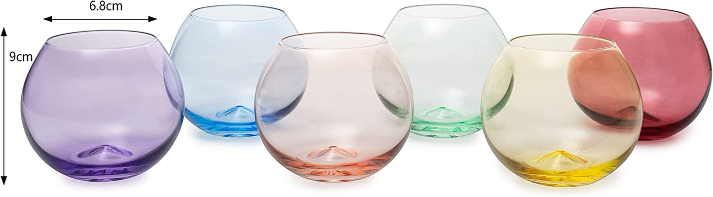 Rainbow Colored Stemless Wine Glasses (Set of 6)- by The Wine Savant