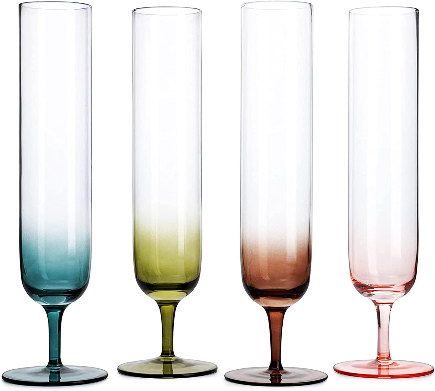 Tall Muted Colors Champagne Flutes 10" Stemmed (Set of 4) - by The Wine Savant