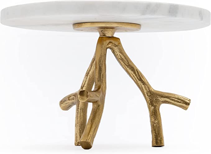 Marble Footed Pedestal Cake Stand with an Accented Gold Design by Gute by Gute Decor