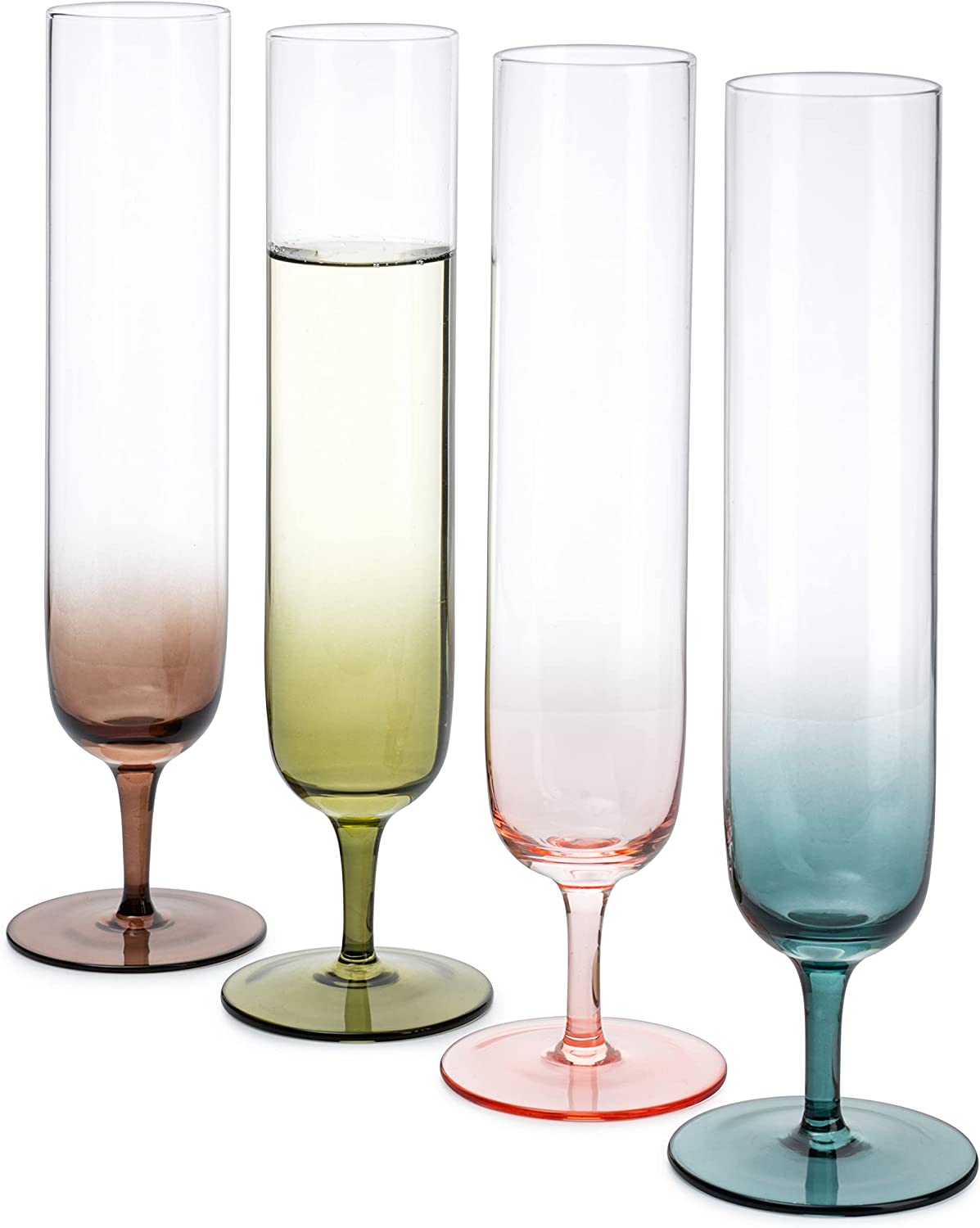 Tall Muted Colors Champagne Flutes 10" Stemmed (Set of 4) - by The Wine Savant