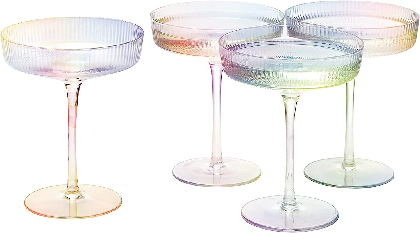 Iridescent Ribbed Champagne Colored Cocktail Glasses - by The Wine Savant