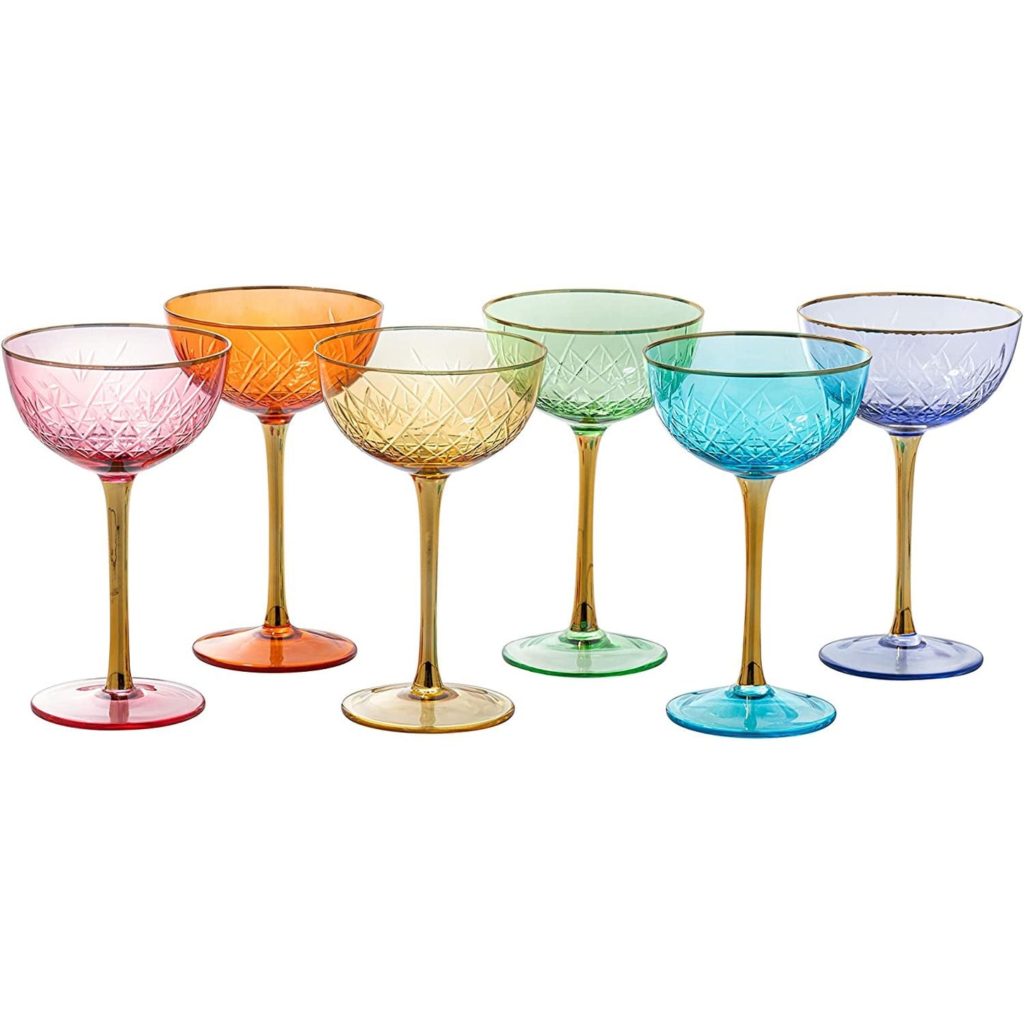 Colored Art Deco Glasses 7.3 oz (Set of 6) - by The Wine Savant