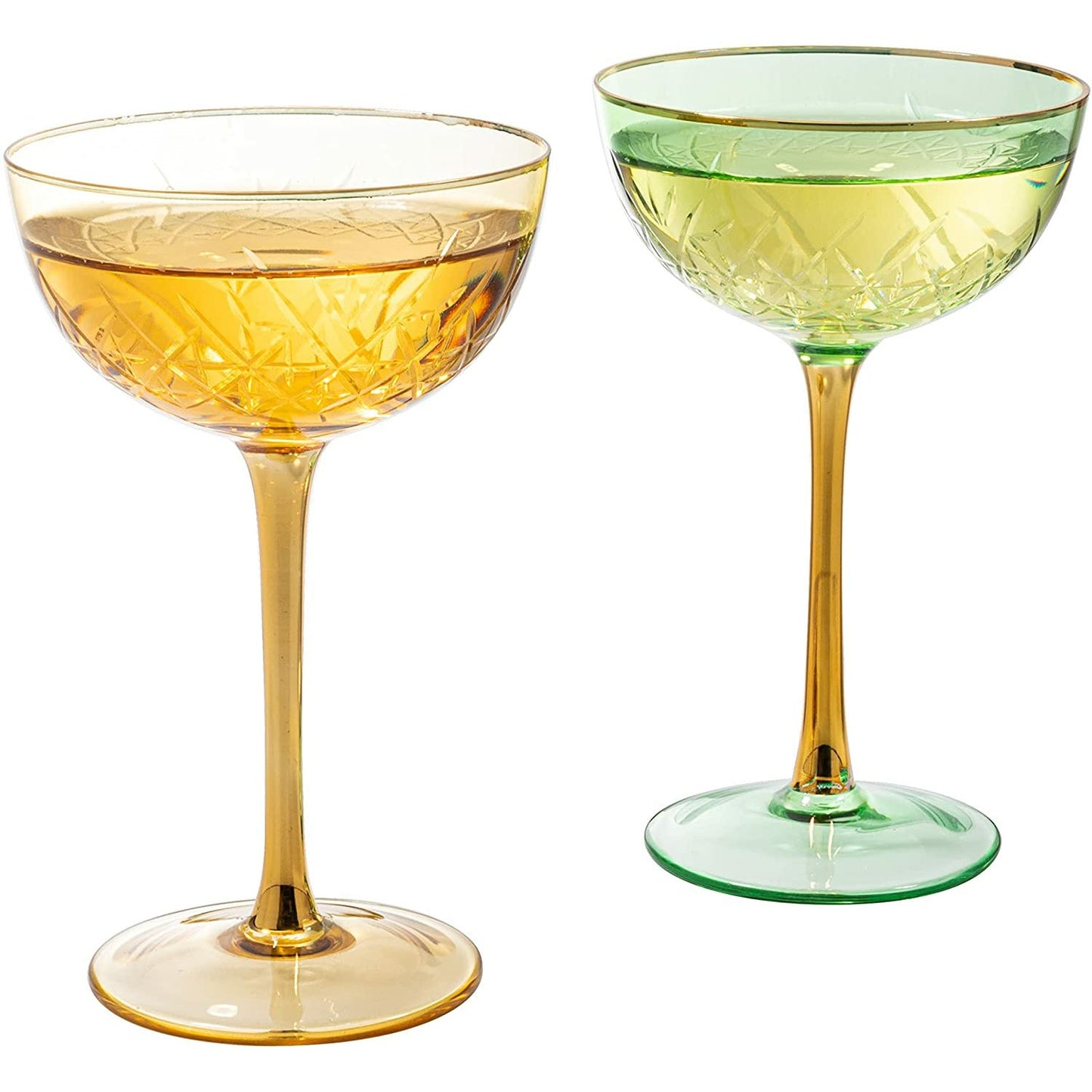 Colored Art Deco Glasses 7.3 oz (Set of 6) - by The Wine Savant