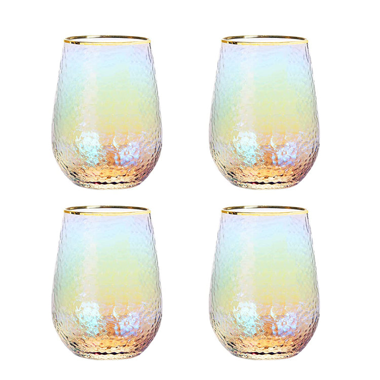 Lustered Iridescent Stemless Wine Glasses 15oz (Set of 4) - by The Wine Savant