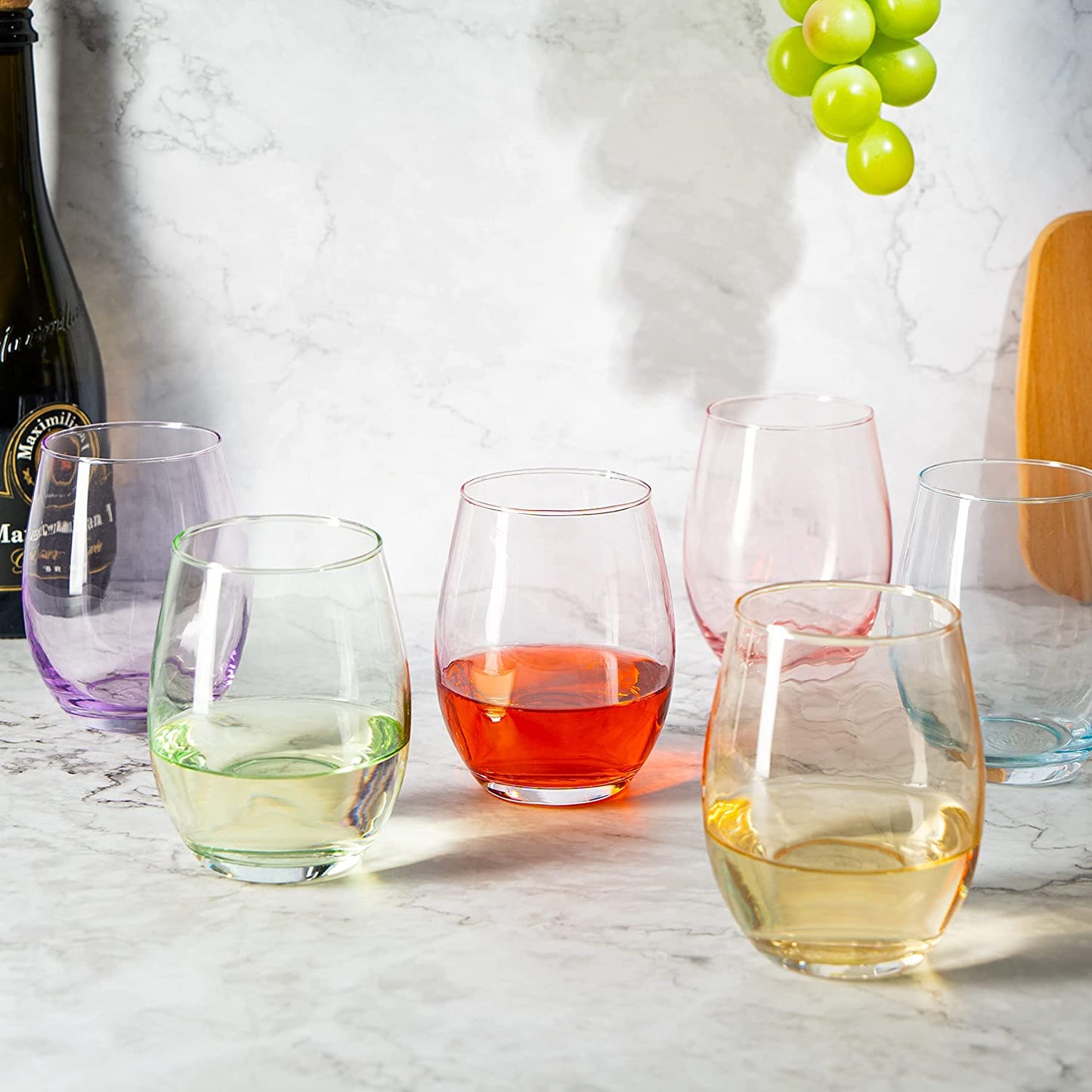 Colored Stemless Wine Glasses 12 oz (Set of 6) - by The Wine Savant