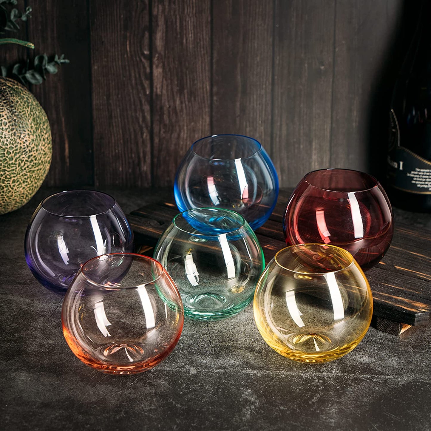 Rainbow Colored Stemless Wine Glasses (Set of 6)- by The Wine Savant