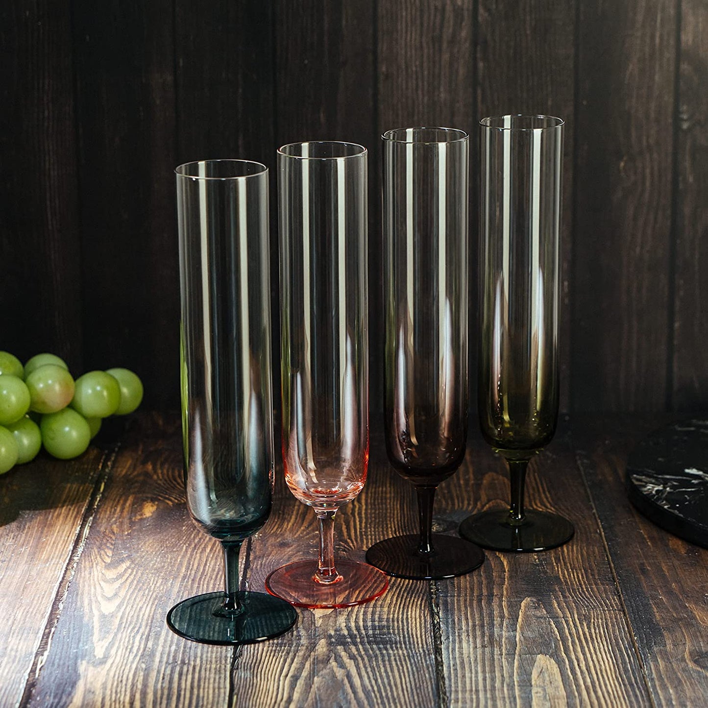 Tall Muted Colors Champagne Flutes 10" Stemmed (Set of 4) - by The Wine Savant