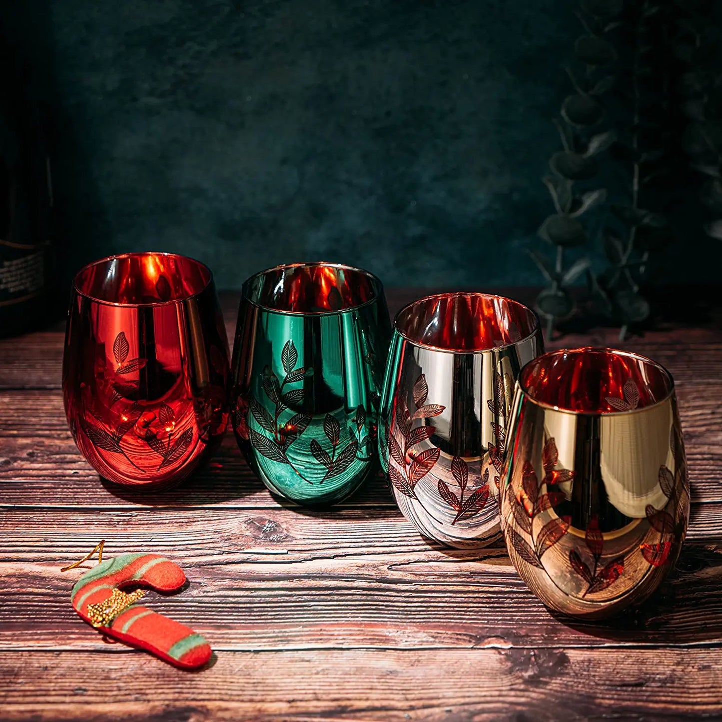 Etched Multicolor Christmas Wine Glasses (Set of 4) - by The Wine Savant