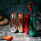 Etched Multicolor Christmas Champagne Flutes (Set of 4) - by The Wine Savant