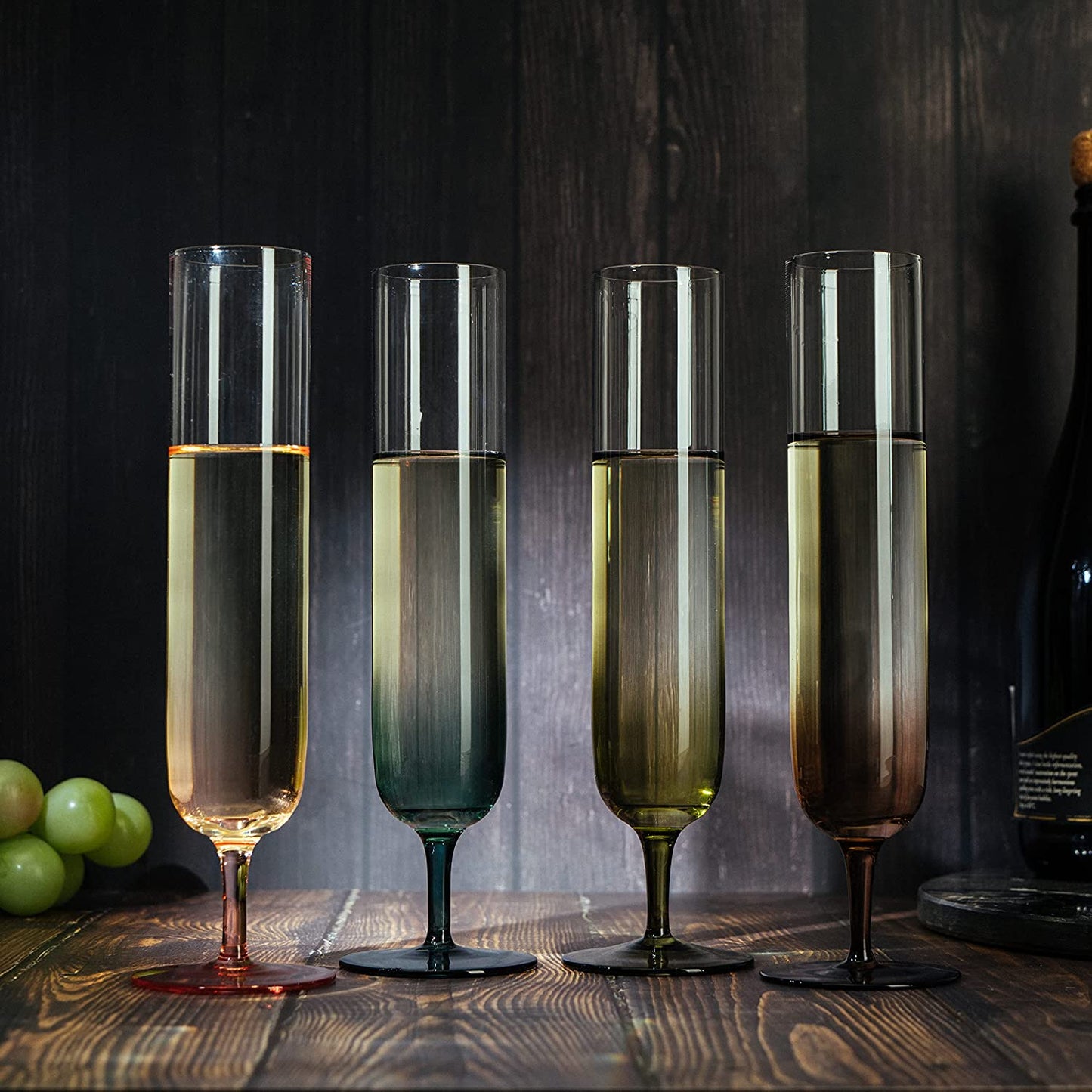 Tall Muted Colors Champagne Flutes 10" Stemmed (Set of 4) - by The Wine Savant