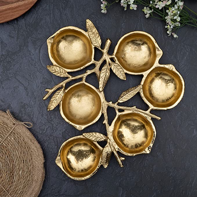 Cluster Decorative Bowls, Bright Gold Lemons, Brass - Decoration, Snack Tray Bowl, Chip and Dip by Gute by Gute Decor