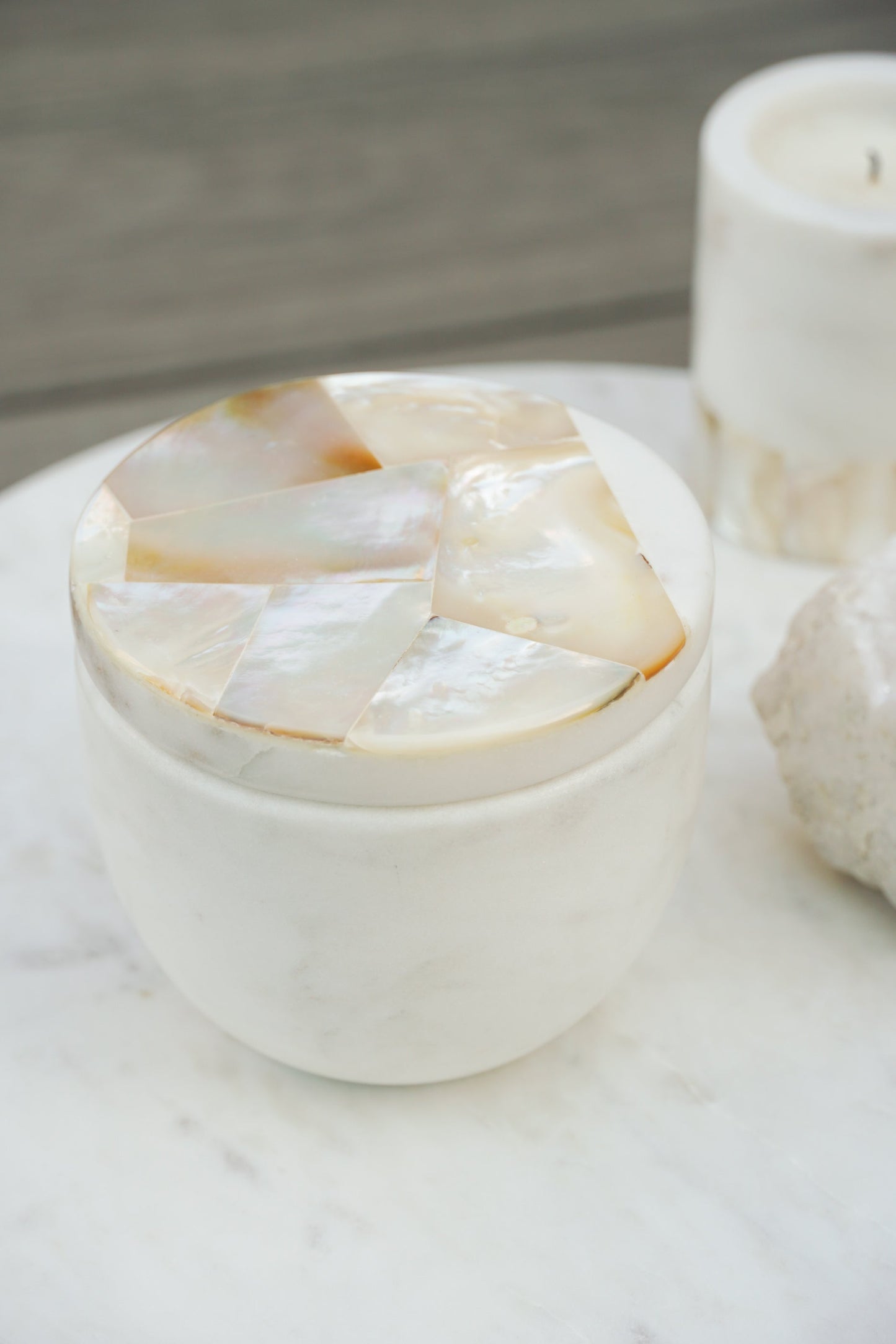 White Mother of Pearl Lemongrass Candle by Anaya