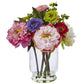 10.5" Artificial Peony and Mum in Glass Vase" by Nearly Natural